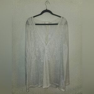 EUC Altar’d State "Floral Embroidery🌸Lace Bow🎀 Detailed Cardigan" Natural 2XL